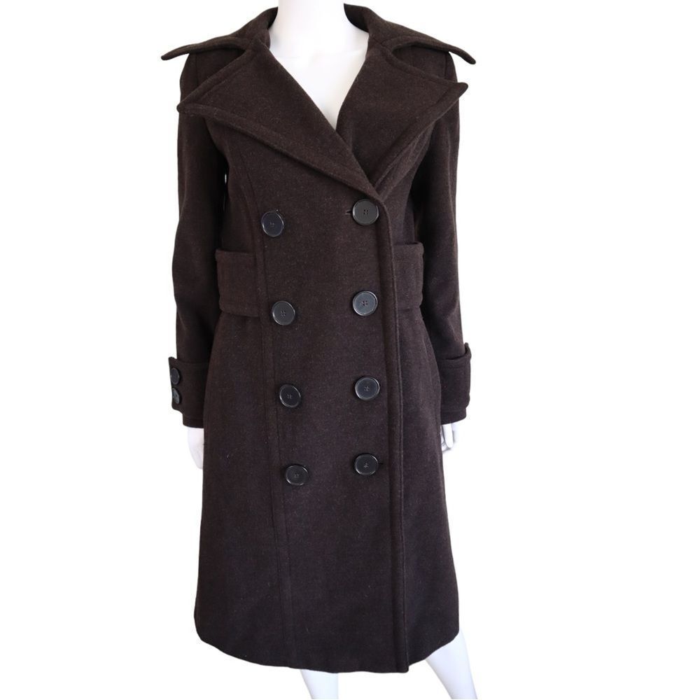 ZARA Military Style Double Breasted Coat WOOL BLEND S Women’s Trench Coat Brown